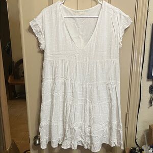 Urban Outfitters Ivory Textured V-Neck Dress